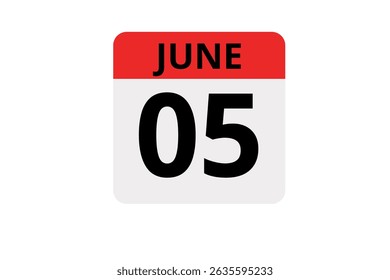 5 June calendar icon text page monthly web design on red, black and white background vector, icon, or illustration with the month of June 5