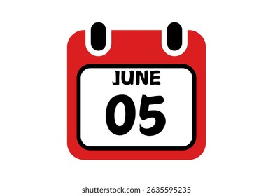 5 June calendar icon text page monthly web design on red, black and white background vector, icon, or illustration with the month of June 5