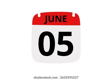 5 June calendar icon text page monthly web design on red, black and white background vector, icon, or illustration with the month of June 5