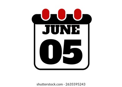 5 June calendar icon text page monthly web design on red, black and white background vector, icon, or illustration with the month of June 5