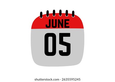 5 June calendar icon text page monthly web design on red, black and white background vector, icon, or illustration with the month of June 5