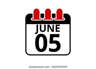 5 June calendar icon text page monthly web design on red, black and white background vector, icon, or illustration with the month of June 5