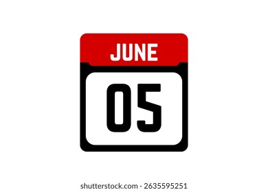 5 June calendar icon text page monthly web design on red, black and white background vector, icon, or illustration with the month of June 5