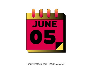 5 June calendar icon text page monthly web design on red, black and white background vector, icon, or illustration with the month of June 5