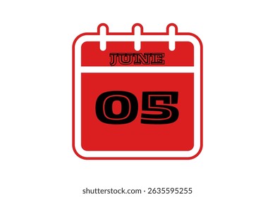 5 June calendar icon text page monthly web design on red, black and white background vector, icon, or illustration with the month of June 5