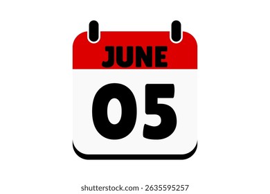 5 June calendar icon text page monthly web design on red, black and white background vector, icon, or illustration with the month of June 5