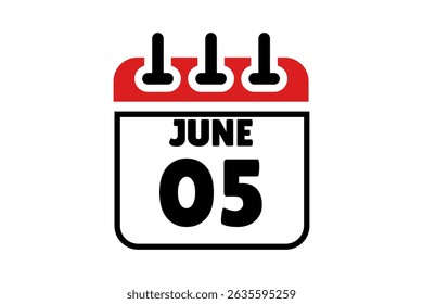 5 June calendar icon text page monthly web design on red, black and white background vector, icon, or illustration with the month of June 5