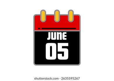 5 June calendar icon text page monthly web design on red, black and white background vector, icon, or illustration with the month of June 5