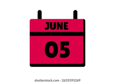 5 June calendar icon text page monthly web design on red, black and white background vector, icon, or illustration with the month of June 5