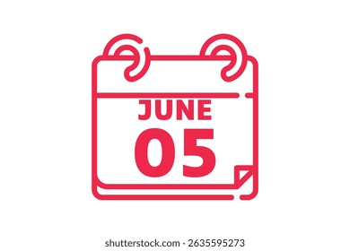 5 June calendar icon text page monthly web design on red, black and white background vector, icon, or illustration with the month of June 5