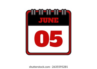 5 June calendar icon text page monthly web design on red, black and white background vector, icon, or illustration with the month of June 5