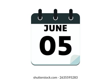 5 June calendar icon text page monthly web design on red, black and white background vector, icon, or illustration with the month of June 5