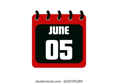 5 June calendar icon text page monthly web design on red, black and white background vector, icon, or illustration with the month of June 5