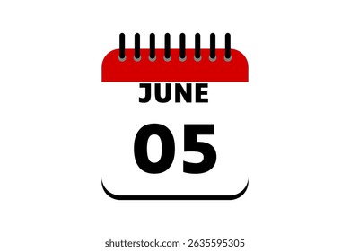 5 June calendar icon text page monthly web design on red, black and white background vector, icon, or illustration with the month of June 5