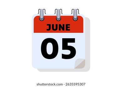 5 June calendar icon text page monthly web design on red, black and white background vector, icon, or illustration with the month of June 5