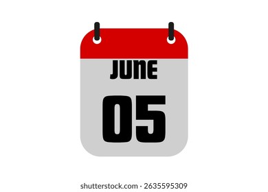 5 June calendar icon text page monthly web design on red, black and white background vector, icon, or illustration with the month of June 5