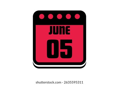 5 June calendar icon text page monthly web design on red, black and white background vector, icon, or illustration with the month of June 5