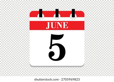 Vector Icono del calendario del 5 de junio, ícono del calendario del mes de 5 fechas de junio, ícono del calendario del mes de junio, ícono del calendario del 5 de junio, ícono del calendario del Vector.