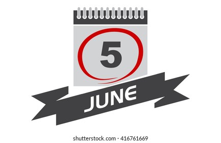 5 June Calendar with Ribbon