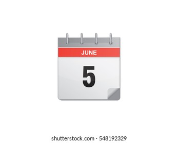 5 June calendar vector illustration on white background