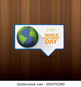 5 june celebration world environment day vector label or banner with earth globe isolated on wooden background