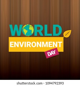 5 june celebration world environment day vector label or banner with earth globe isolated on wooden background