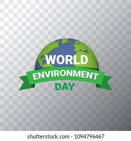 5 june celebration world environment day vector label or banner with earth globe isolated on transparent background