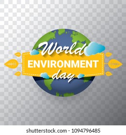5 june celebration world environment day vector label or banner with earth globe isolated on transparent background