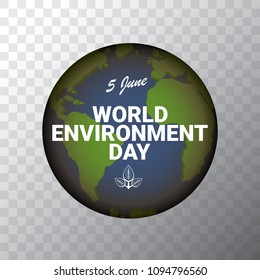 5 june celebration world environment day vector label or banner with earth globe isolated on transparent background