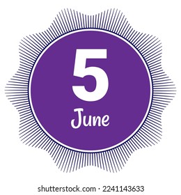 5 de junio, plantilla Fecha. Diseño útil para la promoción de calendarios o eventos. Ilustración vectorial Archivo EPS 10. Aislado sobre fondo blanco. 