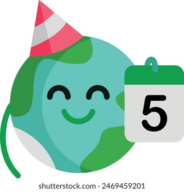 5 june with earth icon