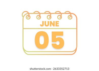 5 June month single day vector, illustration, calendar with orange, yellow, brown and white color background calendar icon of June 5
