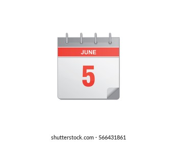 5 June red calendar vector illustration on white background