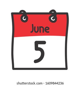 5 June. Vector flat daily calendar icon. Date and time, day, month. Holiday