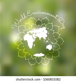 5 June. World Environment Day poster on green blurred background. Vector illustration. Ecology
