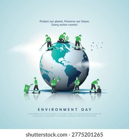 5 June, World Environment Day, Environment Care and Conservation. Earth Day, World Protection, Green Energy, Renewable and Sustainable Concept.