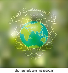 5 June. World Environment Day poster on green blurred background.  Vector illustration 