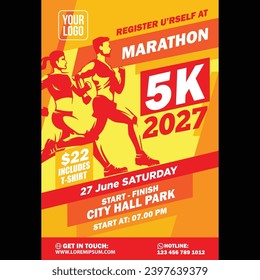 5 K Marathon Pamphlet Design with Men and Women Running Silhouettes