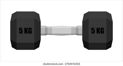 Forma hexagonal de mancuerna de 5 kg, aislada sobre fondo blanco. Icono de mancuerna. Equipamiento deportivo. Ilustración vectorial