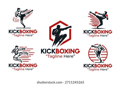5 Kickboxing Logo Set Combat Striking Sports Emblem Coleção