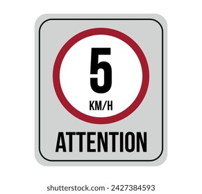 Límite de velocidad de 5 km. Vector de atención a la velocidad de tráfico aislado sobre fondo blanco