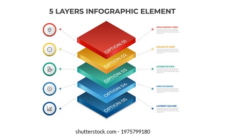 5 layers infographic element template vector, vertical list diagram for presentation layout, etc.