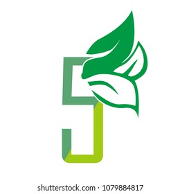 5 and leaf number vector logo