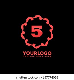 5 Letter Abstract vector logo template concept illustration. Circle Flag business sign. Flame fire icon. Gas insignia. Design element.