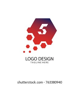 5 Letter Design Vector With Hexagon