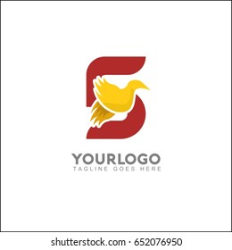 5 letter elegant wing flying gold office logo. Abstract bird vector identity design template. Exclusive business company brand icon.