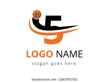 5 Letter Logo With Basketball Ball. Sports Symbol Vector Template Design