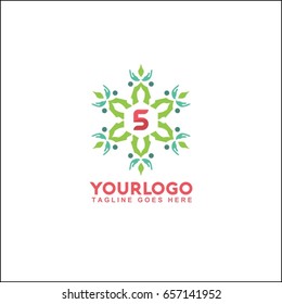 5 letter trendy and elegant logo design. Vector floral shop or studio, wedding florist, custom. circle with flowers and leaves.