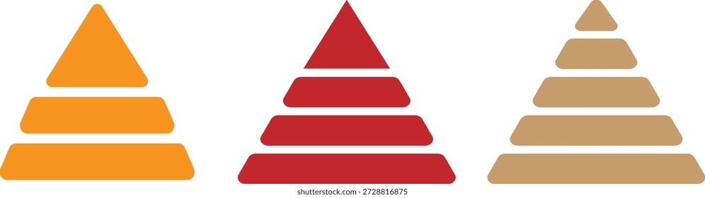 Icono colorido de la pirámide triangular de 5 niveles. Signos de éxito y estrategia. Símbolos de jerarquía empresarial. materiales educativos. diagramas con niveles ascendentes
