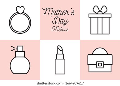 5 line style icon set design, happy mothers day love relationship decoration celebration greeting and invitation theme Vector illustration